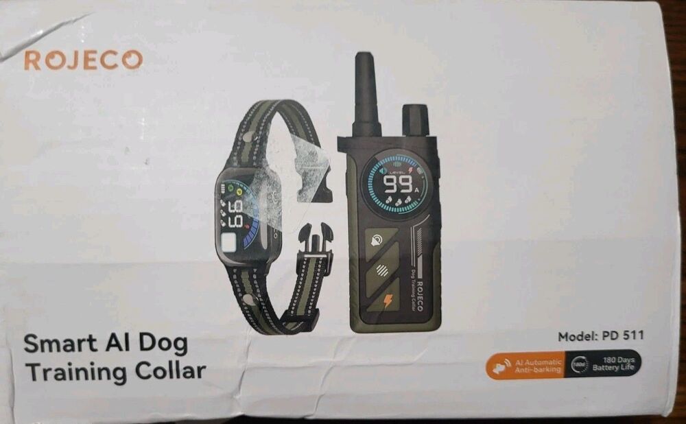 ROJECO 2-in-1 Dog Training Collar w/ Remote, Auto Bark, Rechargeable IPX7